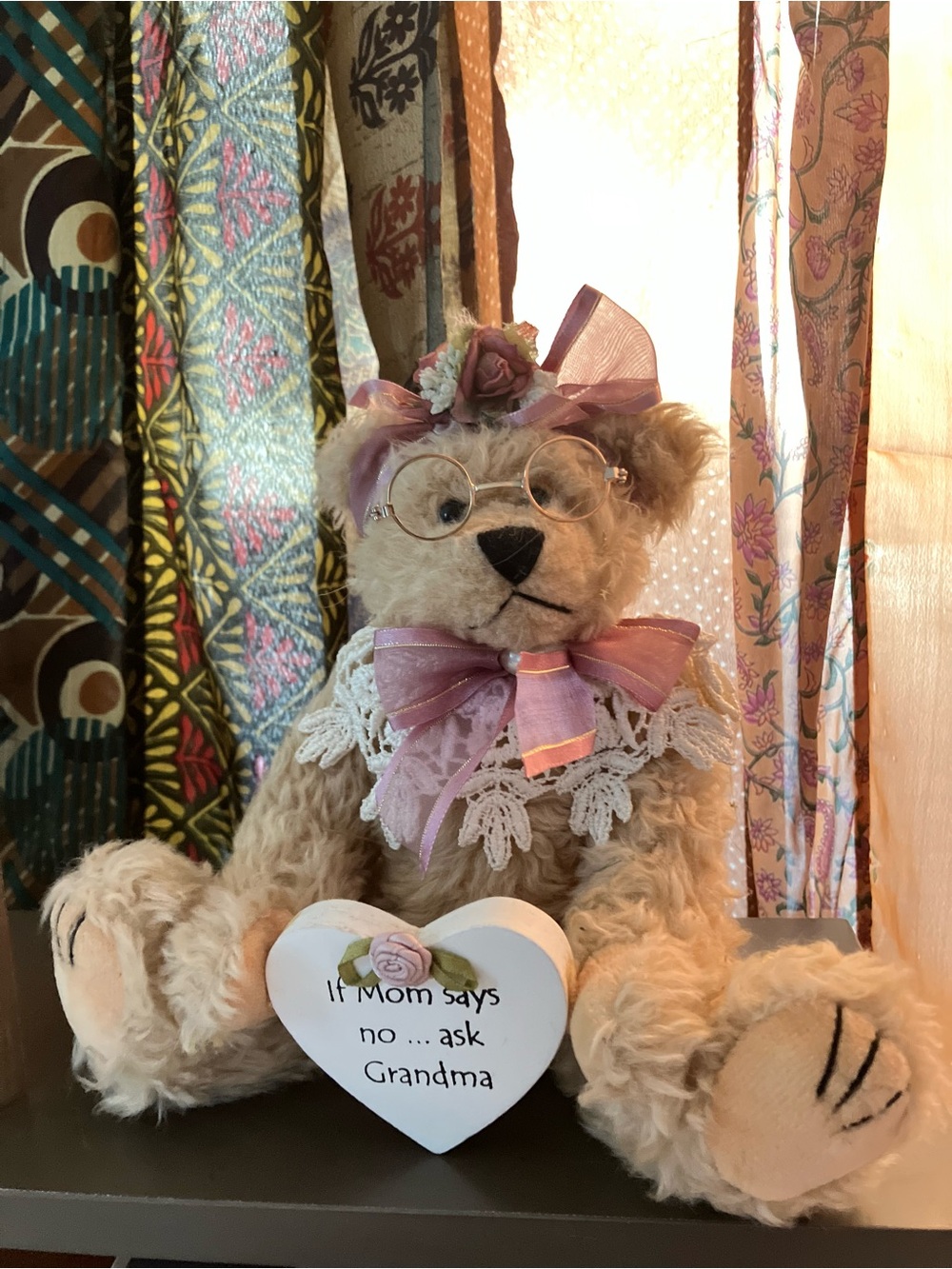Plush Teddy Bear "If Mom Says No Ask Grandma" Vintage Style
